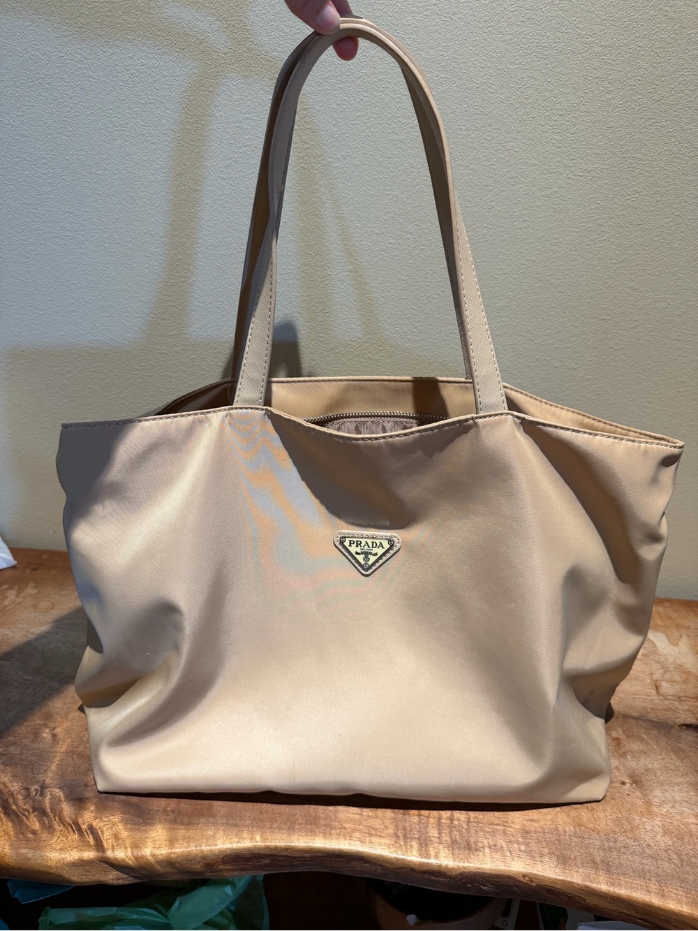 Prada Beige Nylon Tote with Triangle Logo